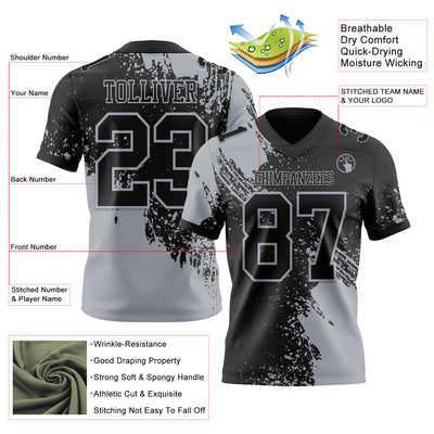 Custom Black Gray 3D Pattern Abstract Brush Stroke Authentic Football Jersey