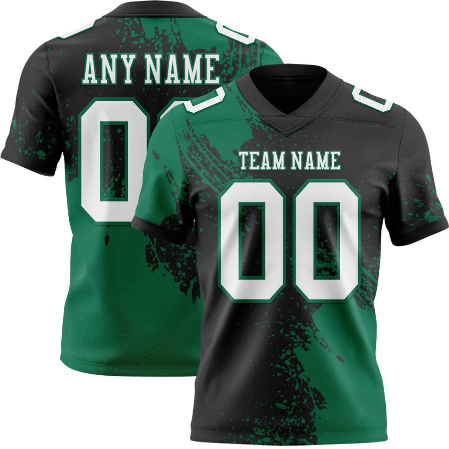 Custom Black White-Kelly Green 3D Pattern Abstract Brush Stroke Authentic Football Jersey