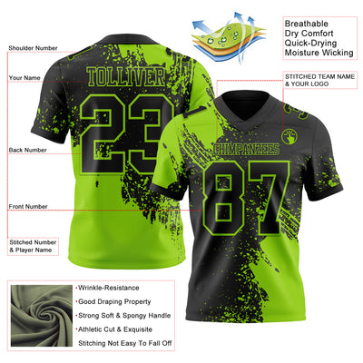 Custom Black Neon Green 3D Pattern Abstract Brush Stroke Authentic Football Jersey