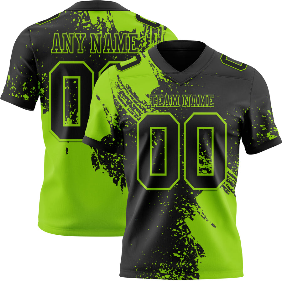 Custom Black Neon Green 3D Pattern Abstract Brush Stroke Authentic Football Jersey