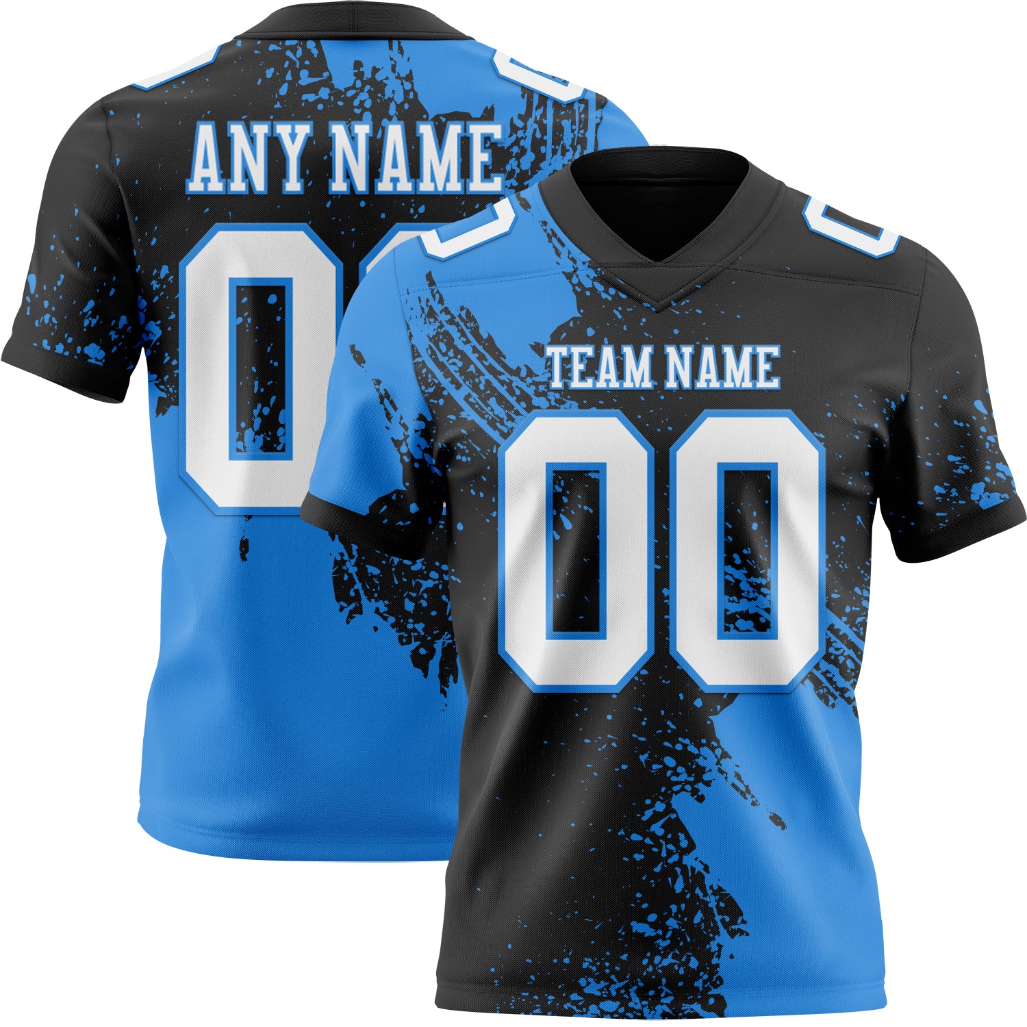 Custom Black White-Powder Blue 3D Pattern Abstract Brush Stroke Authentic Football Jersey