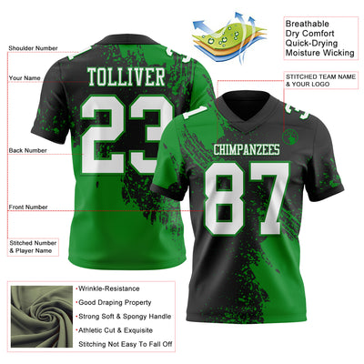 Custom Black White-Grass Green 3D Pattern Abstract Brush Stroke Authentic Football Jersey