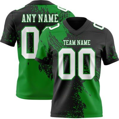 Custom Black White-Grass Green 3D Pattern Abstract Brush Stroke Authentic Football Jersey