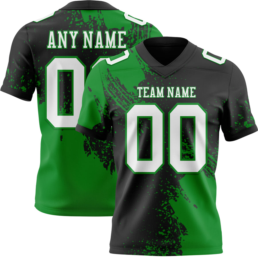 Custom Black White-Grass Green 3D Pattern Abstract Brush Stroke Authentic Football Jersey