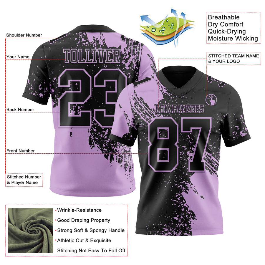 Custom Black Light Purple 3D Pattern Abstract Brush Stroke Authentic Football Jersey