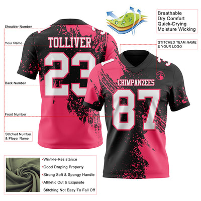 Custom Black White-Neon Pink 3D Pattern Abstract Brush Stroke Authentic Football Jersey