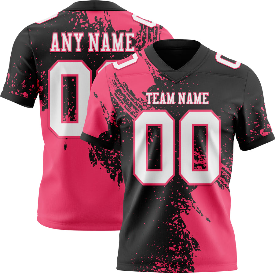 Custom Black White-Neon Pink 3D Pattern Abstract Brush Stroke Authentic Football Jersey