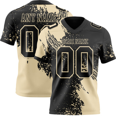 Custom Black Cream 3D Pattern Abstract Brush Stroke Authentic Football Jersey