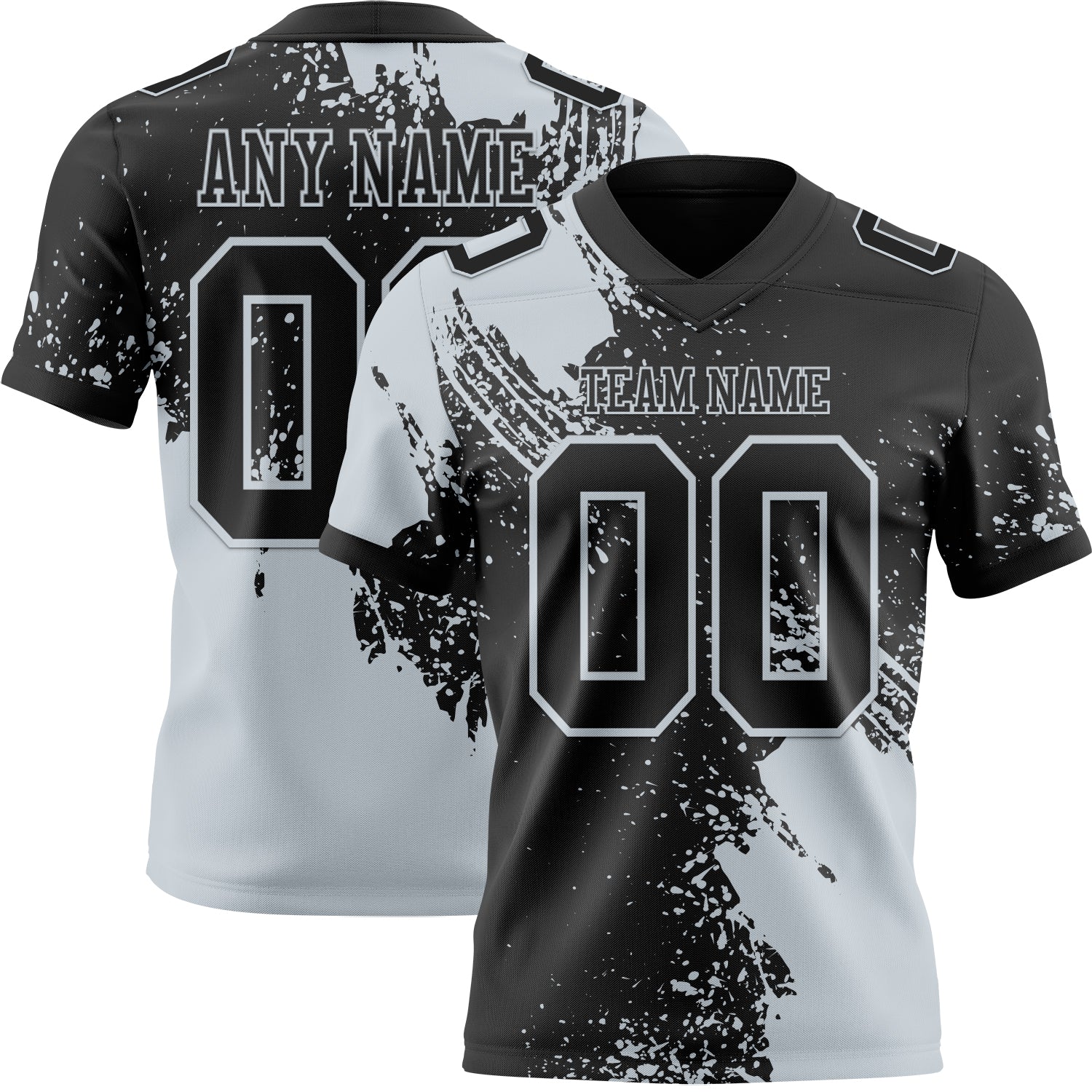 Custom Black Silver 3D Pattern Abstract Brush Stroke Authentic Football Jersey