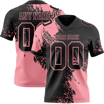Custom Black Medium Pink 3D Pattern Abstract Brush Stroke Authentic Football Jersey