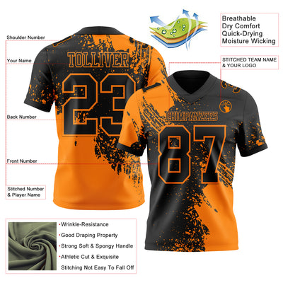 Custom Black Bay Orange 3D Pattern Abstract Brush Stroke Authentic Football Jersey