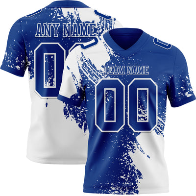 Custom Royal White 3D Pattern Abstract Brush Stroke Authentic Football Jersey