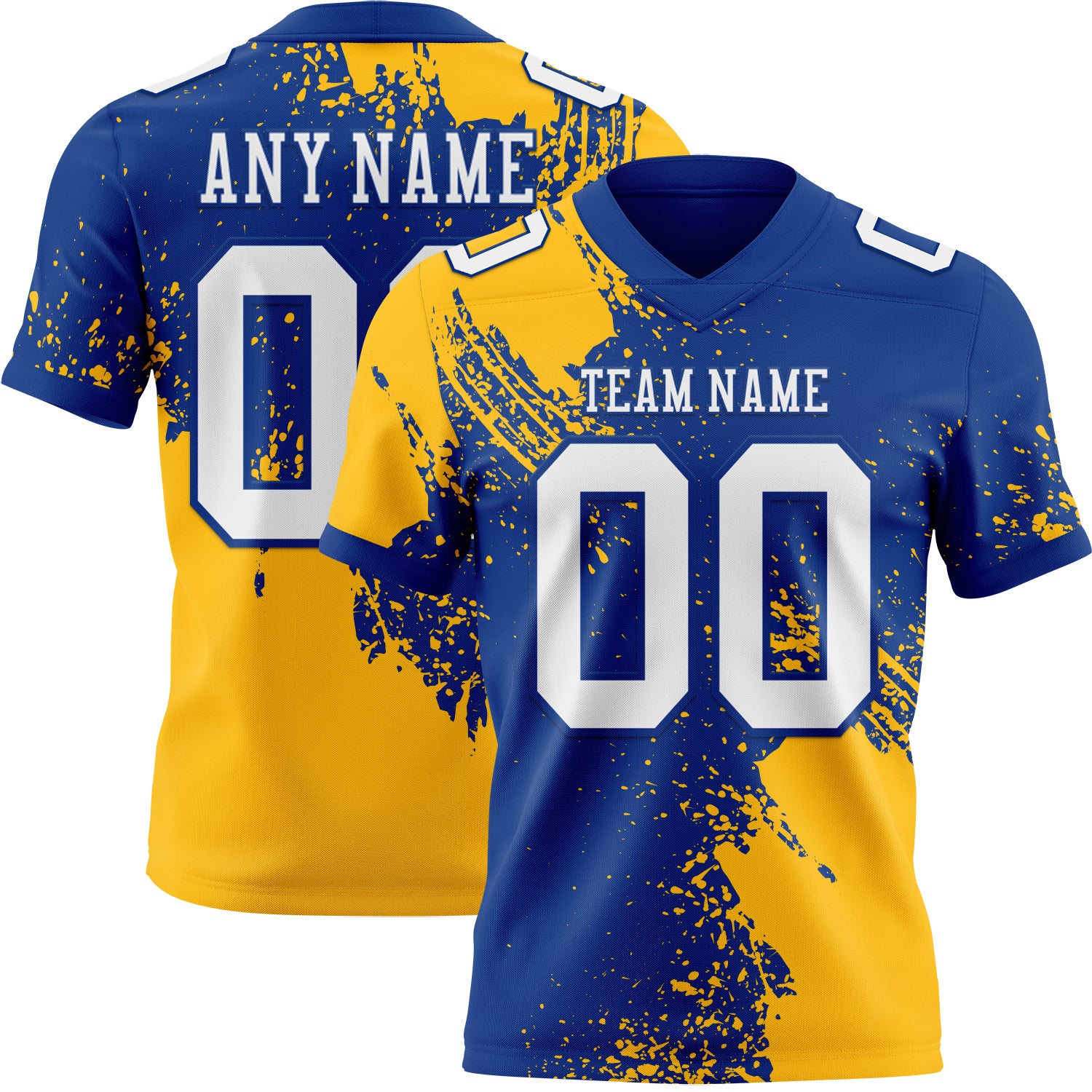 Custom Royal White-Gold 3D Pattern Abstract Brush Stroke Authentic Football Jersey
