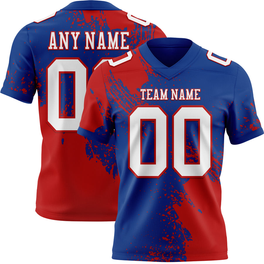 Custom Royal White-Red 3D Pattern Abstract Brush Stroke Authentic Football Jersey