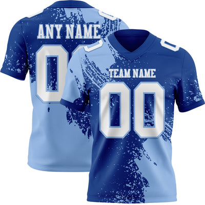 Custom Royal White-Light Blue 3D Pattern Abstract Brush Stroke Authentic Football Jersey