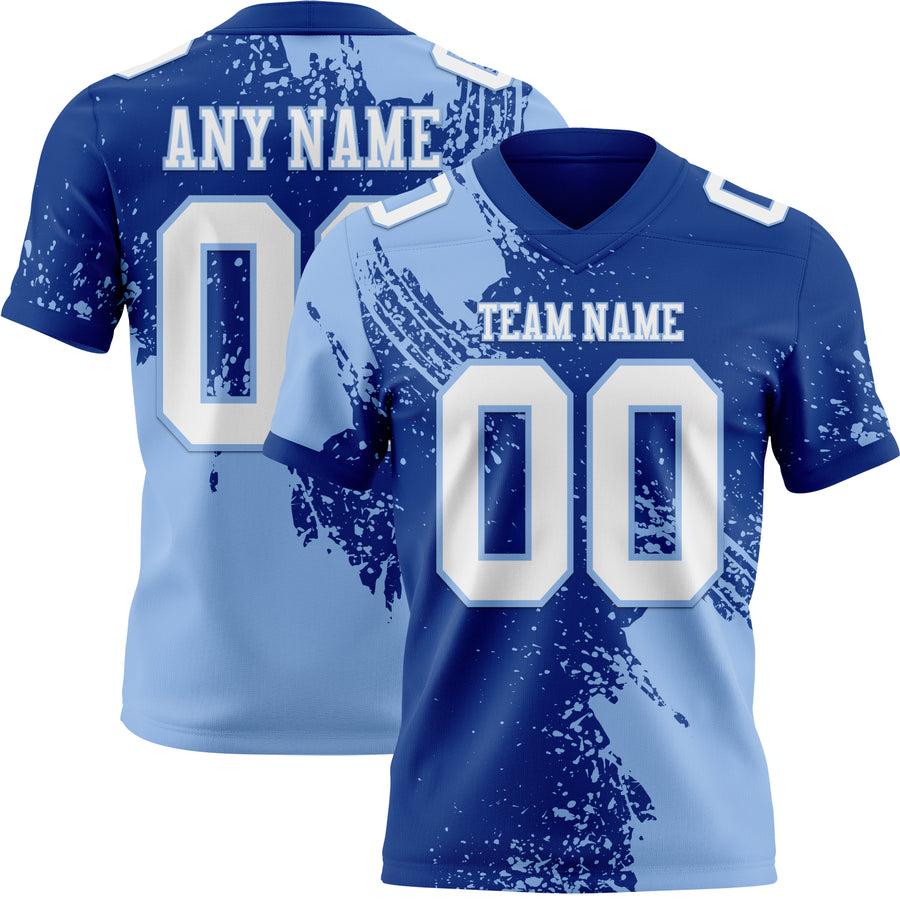 Custom Royal White-Light Blue 3D Pattern Abstract Brush Stroke Authentic Football Jersey