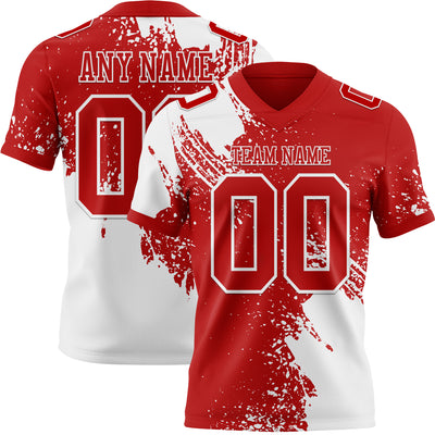 Custom Red White 3D Pattern Abstract Brush Stroke Authentic Football Jersey