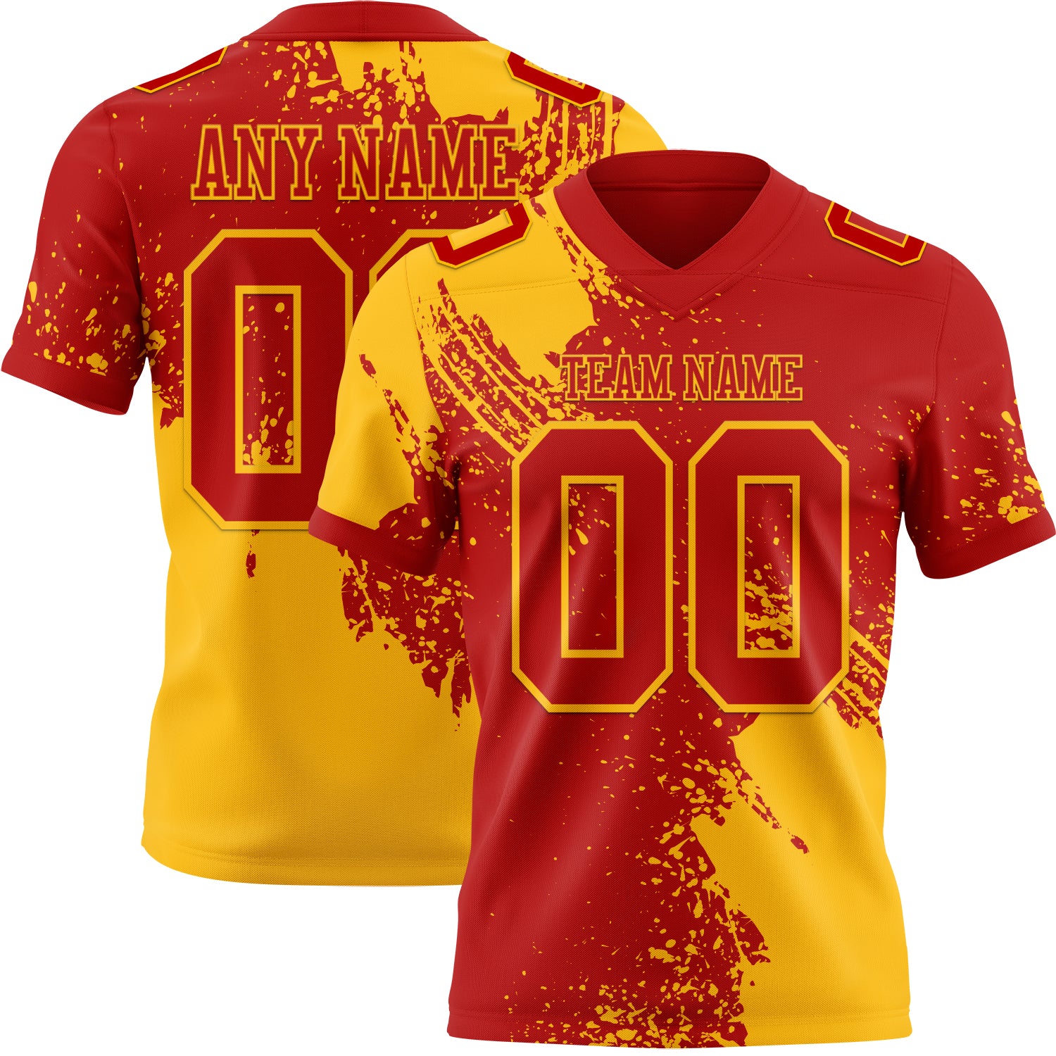 Custom Red Gold 3D Pattern Abstract Brush Stroke Authentic Football Jersey