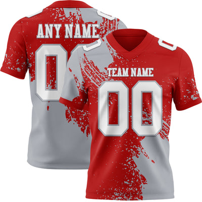 Custom Red White-Gray 3D Pattern Abstract Brush Stroke Authentic Football Jersey