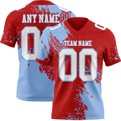 Custom Red White-Light Blue 3D Pattern Abstract Brush Stroke Authentic Football Jersey