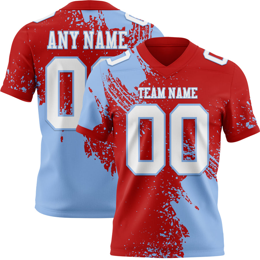 Custom Red White-Light Blue 3D Pattern Abstract Brush Stroke Authentic Football Jersey