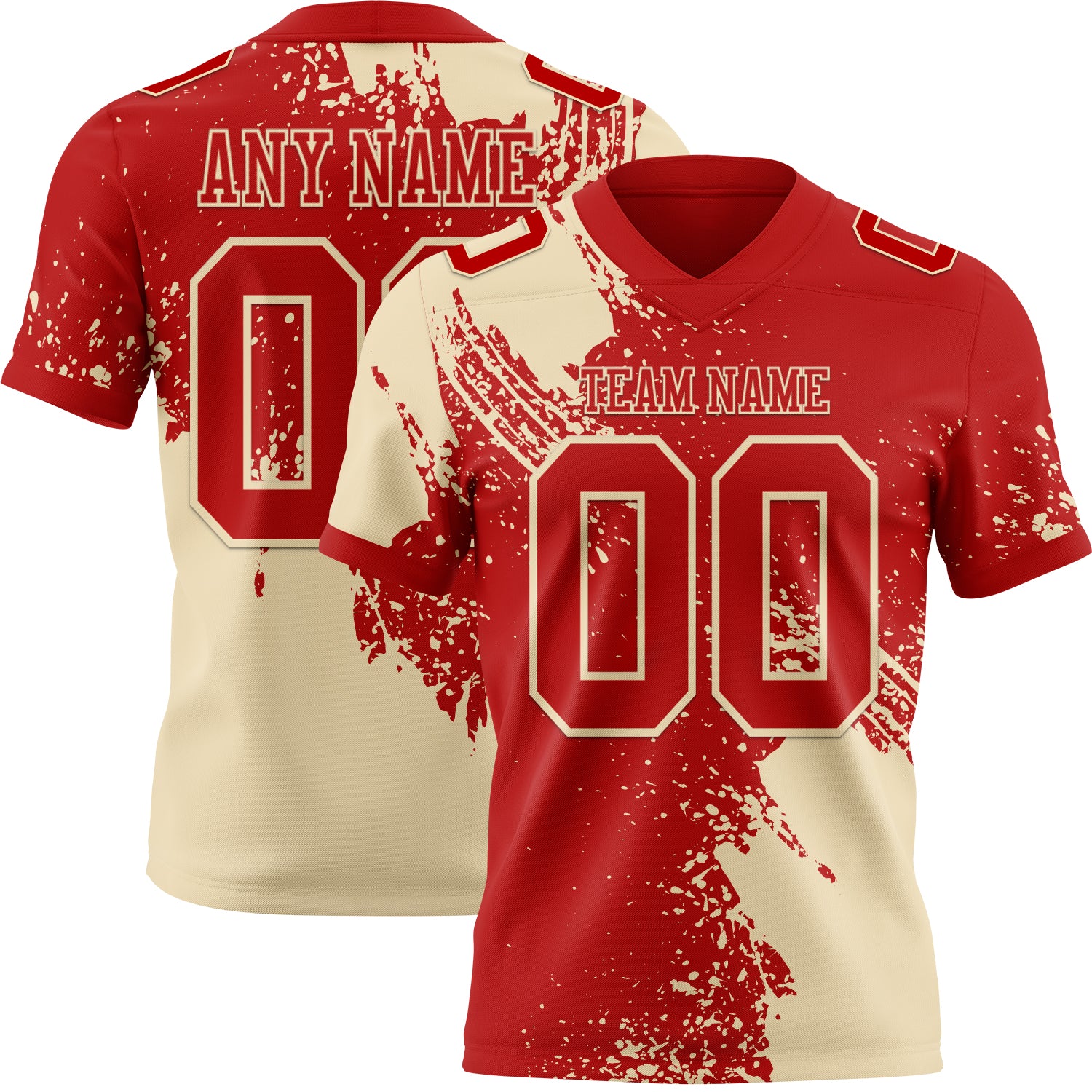 Custom Red Cream 3D Pattern Abstract Brush Stroke Authentic Football Jersey