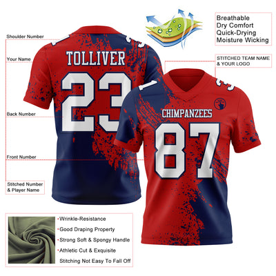 Custom Red White-Navy 3D Pattern Abstract Brush Stroke Authentic Football Jersey