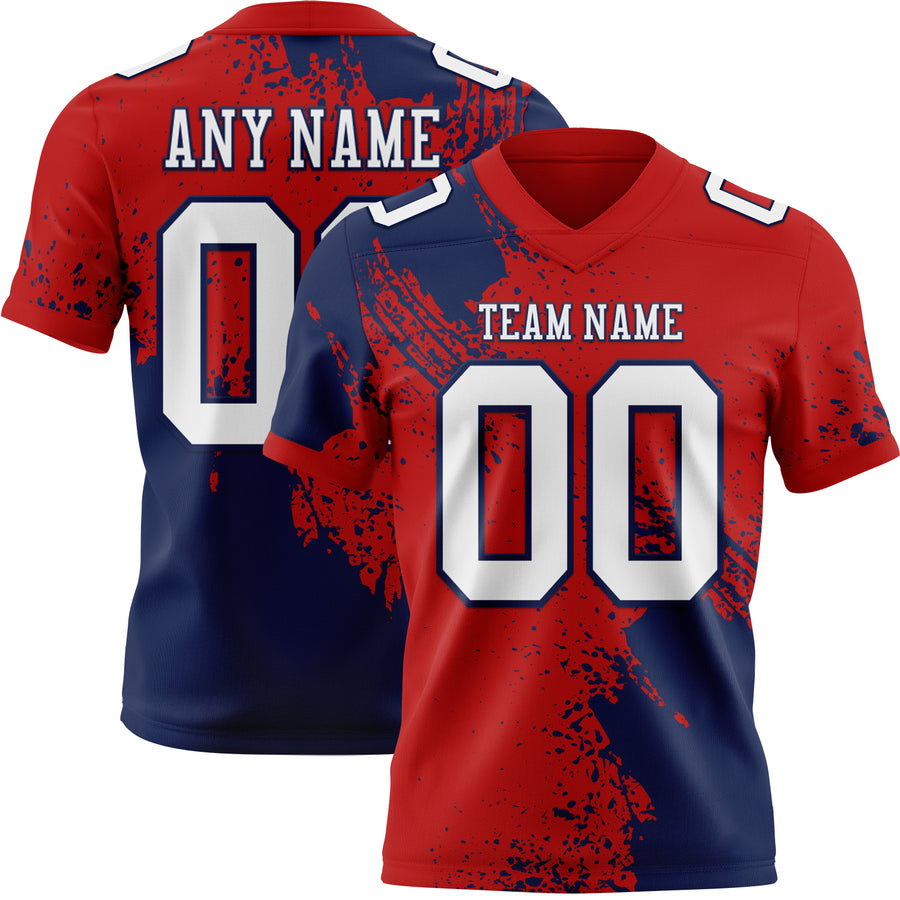 Custom Red White-Navy 3D Pattern Abstract Brush Stroke Authentic Football Jersey