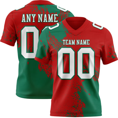 Custom Red White-Kelly Green 3D Pattern Abstract Brush Stroke Authentic Football Jersey