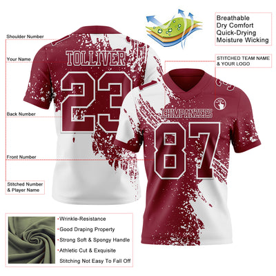 Custom Crimson White 3D Pattern Abstract Brush Stroke Authentic Football Jersey