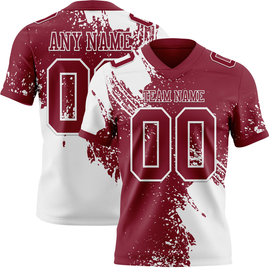Custom Crimson White 3D Pattern Abstract Brush Stroke Authentic Football Jersey