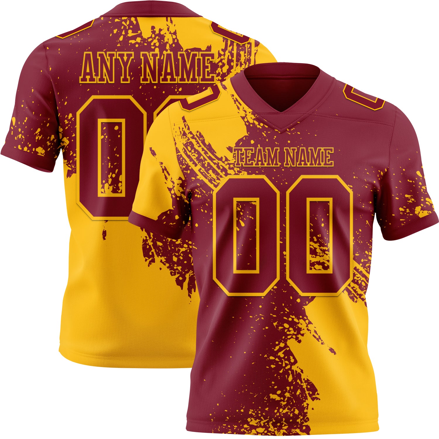 Custom Crimson Gold 3D Pattern Abstract Brush Stroke Authentic Football Jersey