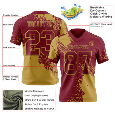 Custom Crimson Old Gold 3D Pattern Abstract Brush Stroke Authentic Football Jersey
