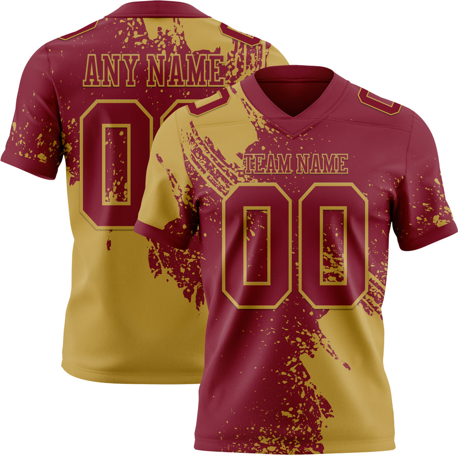 Custom Crimson Old Gold 3D Pattern Abstract Brush Stroke Authentic Football Jersey