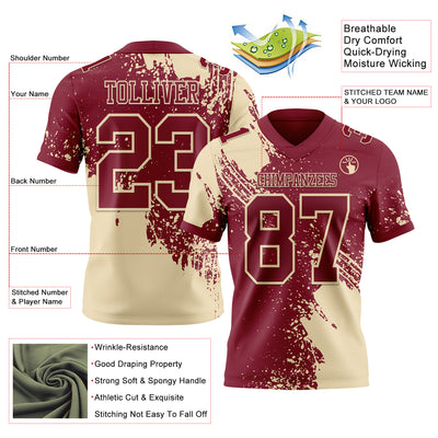 Custom Crimson Cream 3D Pattern Abstract Brush Stroke Authentic Football Jersey