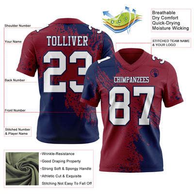 Custom Crimson White-Navy 3D Pattern Abstract Brush Stroke Authentic Football Jersey