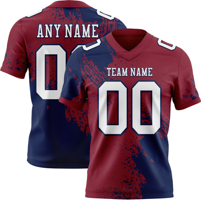 Custom Crimson White-Navy 3D Pattern Abstract Brush Stroke Authentic Football Jersey
