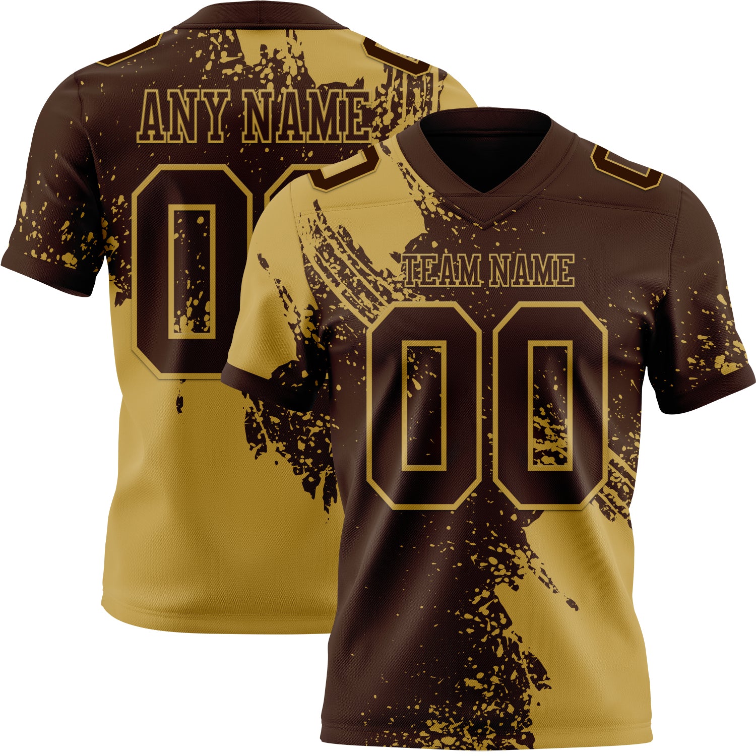 Custom Brown Old Gold 3D Pattern Abstract Brush Stroke Authentic Football Jersey
