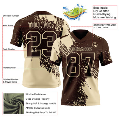 Custom Brown Cream 3D Pattern Abstract Brush Stroke Authentic Football Jersey