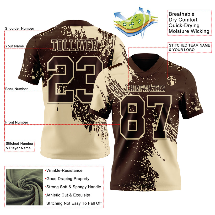 Custom Brown Cream 3D Pattern Abstract Brush Stroke Authentic Football Jersey
