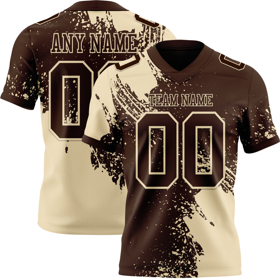 Custom Brown Cream 3D Pattern Abstract Brush Stroke Authentic Football Jersey