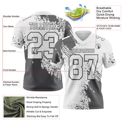Custom White Steel Gray 3D Pattern Abstract Brush Stroke Authentic Football Jersey