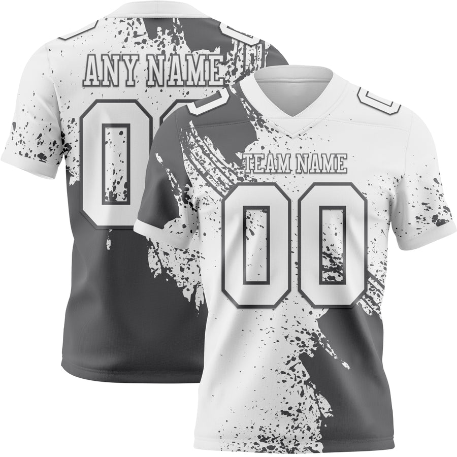 Custom White Steel Gray 3D Pattern Abstract Brush Stroke Authentic Football Jersey