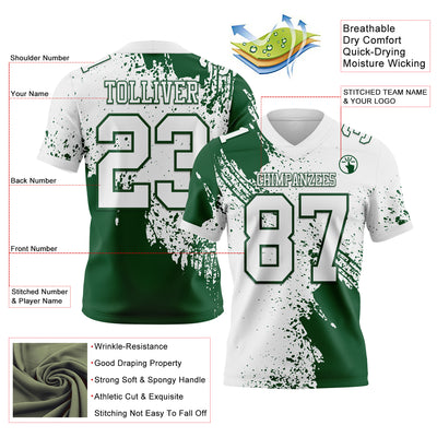 Custom White Green 3D Pattern Abstract Brush Stroke Authentic Football Jersey