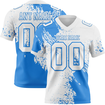 Custom White Powder Blue 3D Pattern Abstract Brush Stroke Authentic Football Jersey