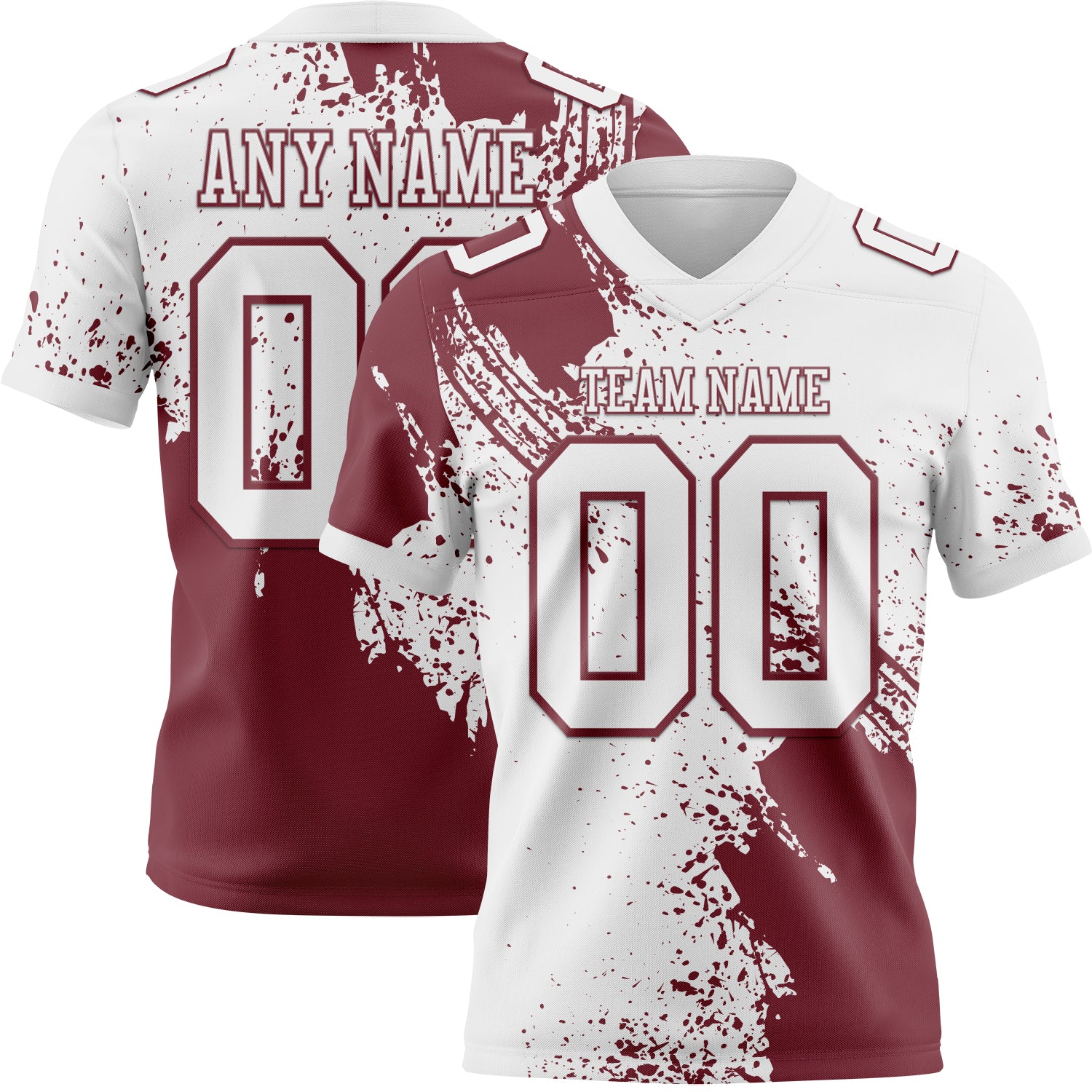 Custom White Burgundy 3D Pattern Abstract Brush Stroke Authentic Football Jersey