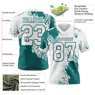Custom White Teal 3D Pattern Abstract Brush Stroke Authentic Football Jersey