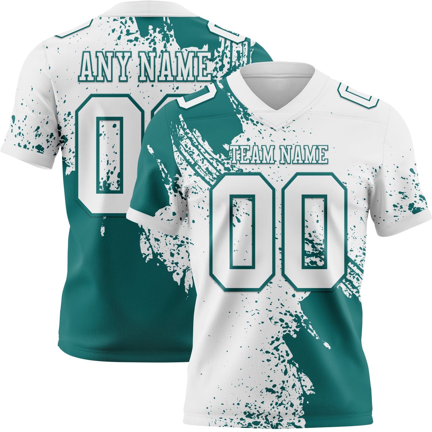 Custom White Teal 3D Pattern Abstract Brush Stroke Authentic Football Jersey