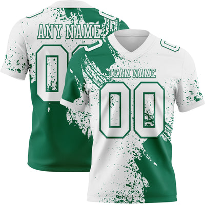 Custom White Kelly Green 3D Pattern Abstract Brush Stroke Authentic Football Jersey