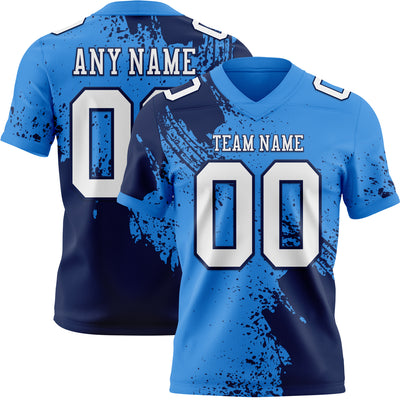 Custom Powder Blue White-Navy 3D Pattern Abstract Brush Stroke Authentic Football Jersey